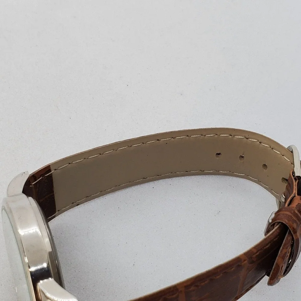Women's Watch 34MM White Dial Gray Case Brown‎ Leather Bands New Battery